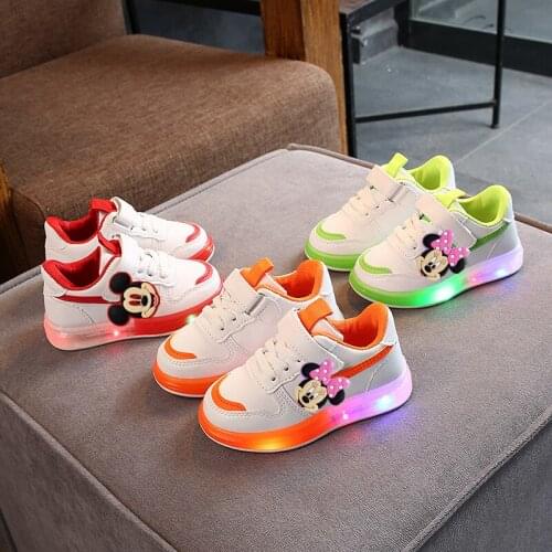 Disney Mickey baby light-up shoes spring autumn casual shoes boys girls toddler shoes girl soft sole children LED sports shoes