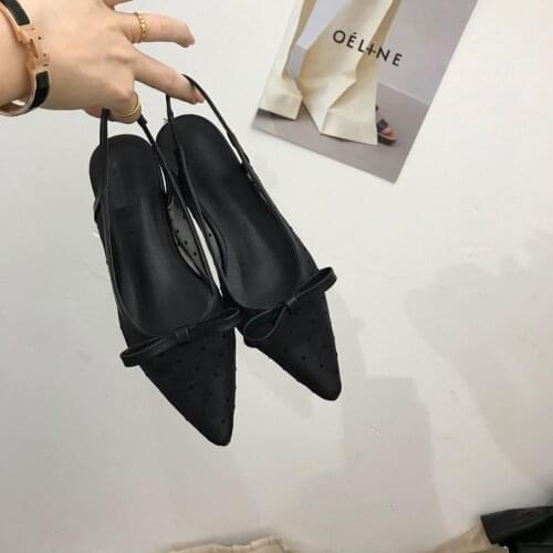 Fashion Women Lace Polka Dot Shoes Low Breathable Women Solid Color Flat Shoes Casual Black Point Toe Slip on Shoes