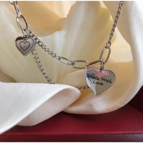 U-Magical Minimalist Asymmetry Love Heart Pendant Necklace for Women Gothic Letter Mix Chunky Chain Metallic Necklace Jewellery