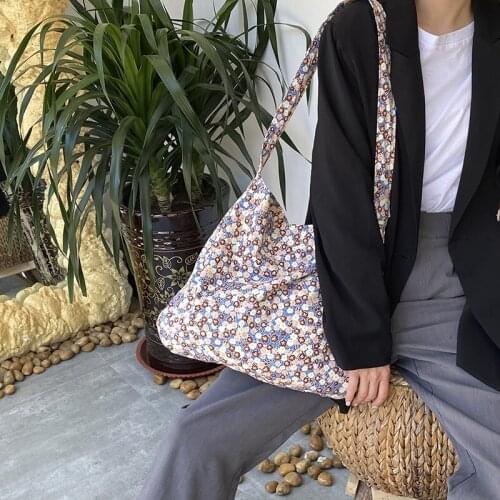 Yeqofcd Ladies Broken Flowers Shoulder Bag Girl Student Canvas Cotton Messenger Bags Fashion Shopper Tote Open