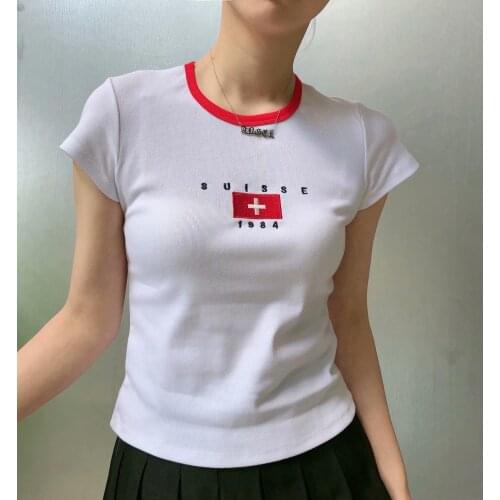T Shirts Women Girls Summer 2021 Brandy Casual Suisse Clothes White Tops Tees Graphic Y2k Embroidery Aesthetic Cotton T-shirt