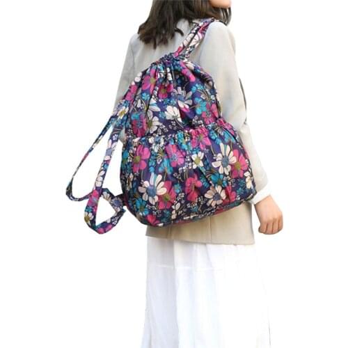 Women Drawstring Bag Water Resistant Floral Leaf Printed Backpack Lightweight Folding Backpack
