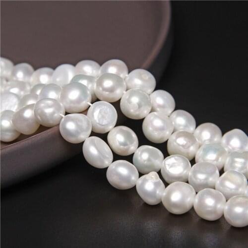 10-11mm Big Natural White Pearl Strand Round Baroque Freshwater Pearl Nuggets Bead for DIY Jewelry Making Fine Craft Wedding 14"