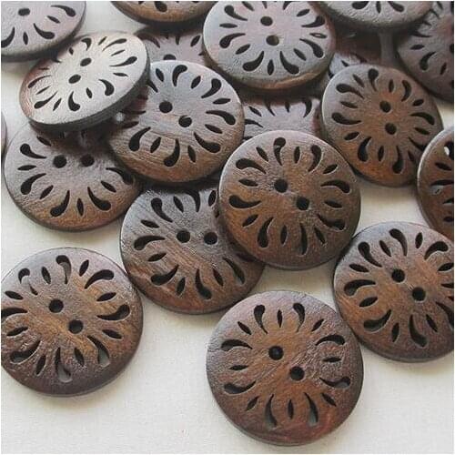 10pcs Brown Pierced Flower Wood Buttons 30mm Sewing Craft
