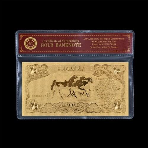 Iraq 25 Dinar Gold Foil Banknote Decoration Arts In Plastic Frame