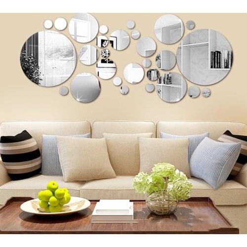 26/32pcs Round Mirror 3D Mirror Wall Sticker DIY TV Background Living Room Stickers Wall Decor Bedroom Bathroom Home Decoration