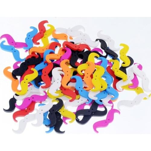 Free shipping 50pcs Random Mixed Color Wood Buttons 2 Holes Moustache Shape Sewing Scrapbooking 35x11mm F1035