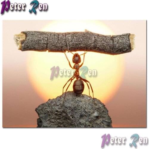 DIY animal Diamond Painting Embroidery Ant lifting a wooden stickSquare or round Mosaic Cross stitch Rhinestone Handmade gifts