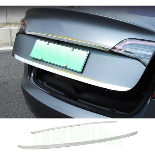 Auto Accessory Rear Tail Trunk Door Lid & Upper Tailgate Overlay Strip Cover Trim Bright Silver Fit For Tesla Model Y 2019-2021
