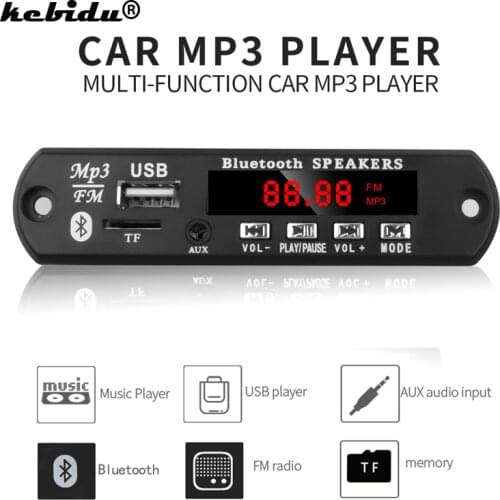Kebidu Car Audio USB TF FM Radio MP3 Module Wireless Bluetooth 12V MP3 WMA Decoder Board MP3 Player with Remote Control For Car