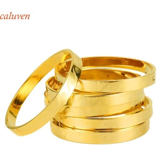 Open Size 6pcs/lot Ethiopian Bracelet Copper Women Unique Punk Style Laser Bangles Gold Color Dubai Jewelry Girl Accessories