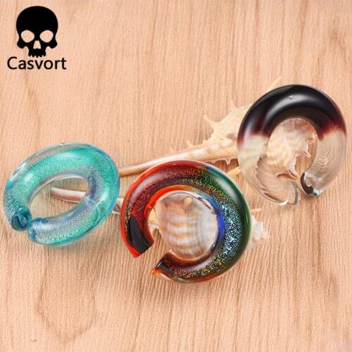 Casvort 2PCS Piercing Ear Gauges Round Glass Tunnels Expander Body Jewelry Stretcher Fashion Earrings For Gift
