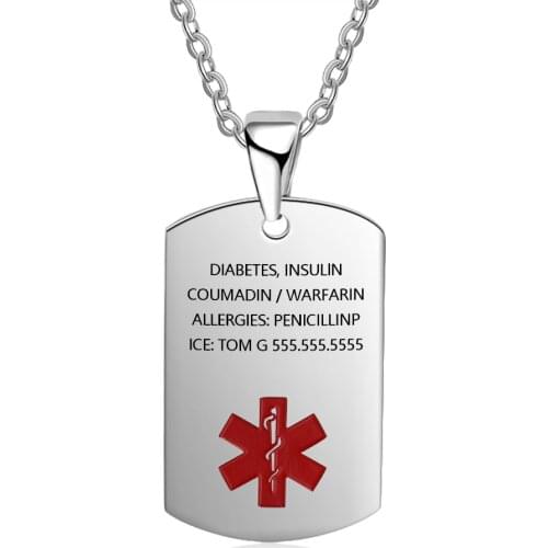 Personalized Medical Necklaces 4 Color Stainless Steel Jewelry Engraved Alert ID Pendant Link Chain Customized Gift for Couples