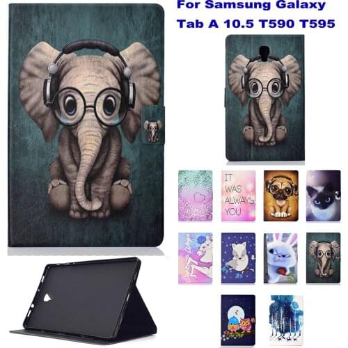 Fashion Painted Case For Samsung Galaxy Tab A 10.5 2018 SM-T590 T595 Case Funda Stand Auto Wake Up/Sleep Function Elephant Dog