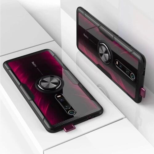 For Xiaomi Mi9T Mi 9T Pro Case Luxury Magnetic Ring Transparent Clear Glass Back Cover for Redmi K20 Pro Car holder Stand Cases