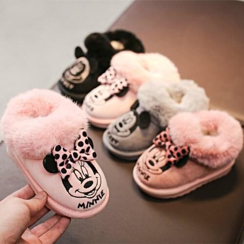 Mickey Minnie Childrens Shoes Snow Boots Children Winter Slippers Girls Boots Thick Plush Shoes Solid Color Baby Warm Shoes