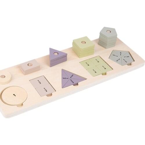 Kids Wooden Montessori Math Toys Fraction Learning Puzzle Board for Kids 2-6 Years Old