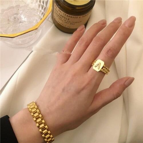 European and American blog Internet Celebrities 26 English letters Diamond open loop Strap Design Niche Wild Ring Jewelry