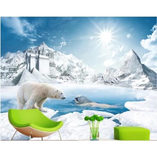 Ice and snow polar bear TV background wall painting Living Room Wallpaper 3D Painting