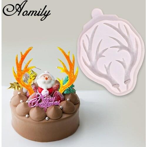 Aomily Elk Antlers Shaped Silicone Chocolate Mould Cake Decorating Tools Cupcake Cookies Silicone Mold Muffin Pan Baking Gift