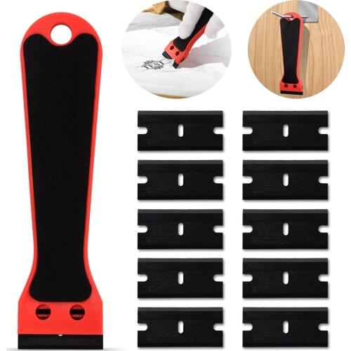 FOSHIO Carbon Foil Film Sticker Scraper with 10pcs Blades Auto Window Vinyl Wrap Razor Squeegee Glue Dust Remover Cleaning Tool