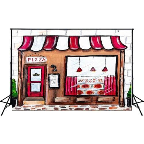 Oil Painting Filming Pizza Shop Photo Background Baby Shower Decorations Banner Kids Birthday Party Photo Backdrop Studio Props