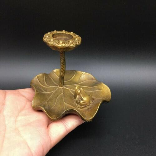 Chinese Pure Brass Lotus Leaf Shaped Incense Burner Statue