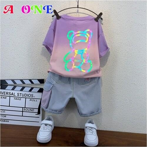 Summer boys clothes set kids clothes baby outfits t-shirt + shorts 2 pcs set fashion Little bear cartoon children 2T to14yrs