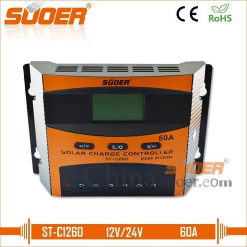 Suoer【 PWM Charge Controller 】 pwm solar charge controller 12V 24V charger controller 60a solar controller(ST-C1260)