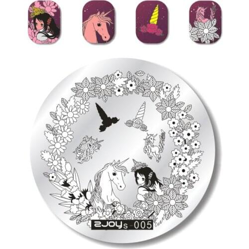 Round Nail Stamping Plate 5.5cm Plant Flower Unicorn Starlight Manicure Nail Art Image Plates 16 Patterns Nail Stamping Tools