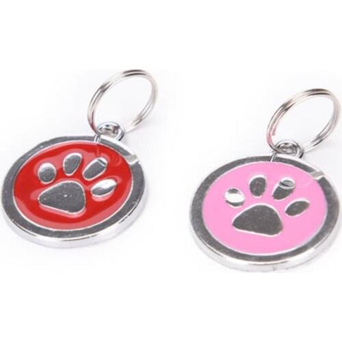 Round Puppy Pet Anti-Lost ID Name Paw Print Bone Pattern Dog Collar Pendant