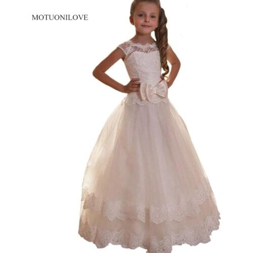 Cap Sleeves Lace Kids First Holy Communion Dress With Bow Flower Girl Dresses for Weddings Formal Prom Dress for Girls Baby