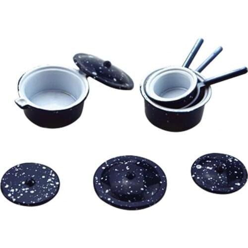 Dollhouse Kitchen Furniture Toy Mini Blue Spotted Pot Model Decor DIY Props