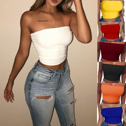 New Style Womens Tanks Summer Solid Color Top Sleeveless Summer Casual Beach Tank Tops Strapless Skinny Short Fashion Hot 2019
