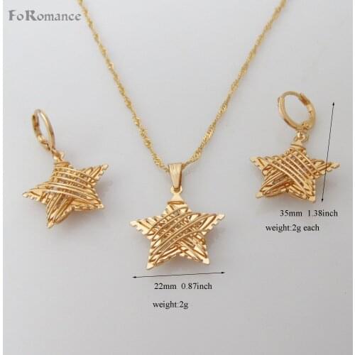 MIN ORDER IS 10$ CAN MIX DESIGN/NEW - YELLOW GOLD GP 18" WATER WAVE NECKLACE STAR PENDANT WITH LINES ON IT DANGLE EARRING SET
