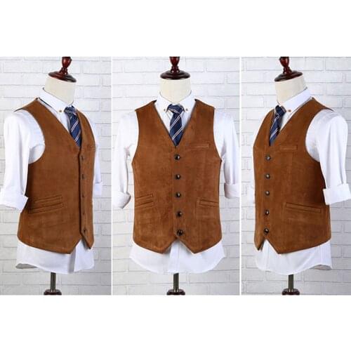 Mens deerskin velvet suit vest best man wedding clothing jacket Victorian style steampunk casual business vest