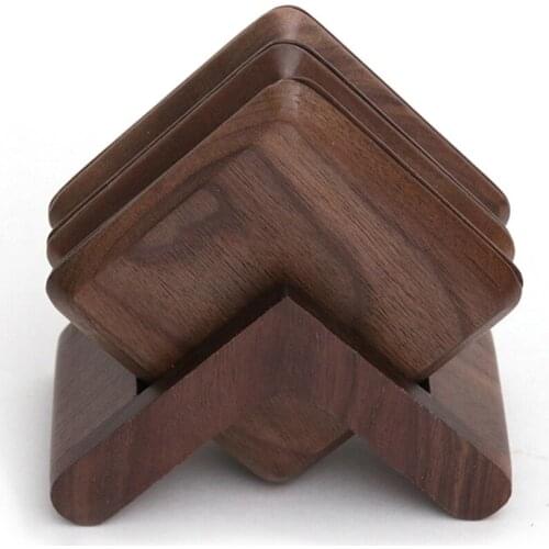 Black Walnut Solid Wood Square Round Teacup Tray Set Japanese Style Anti-slip Cup Tray For Coffee Cup Wood Tray With Stand