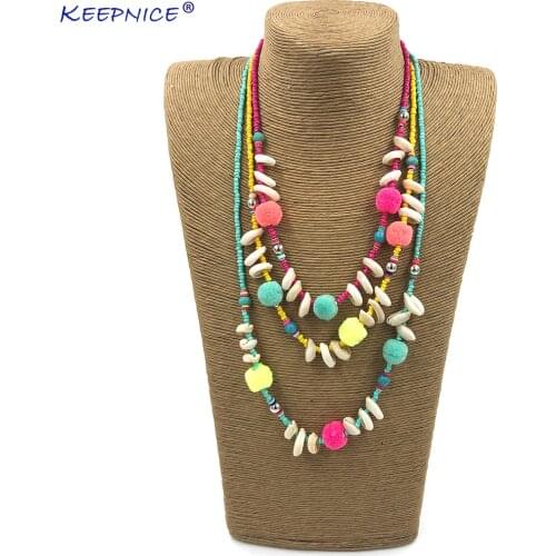 New Bohemian Boho Choker Necklaces seed beads chains multi layers Necklaces cowrie shell beaded choker necklace for women