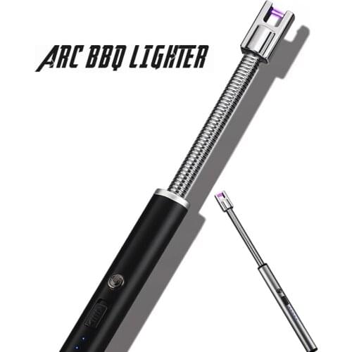 New BBQ LED USB Electric Rechargeable Long Kitchen Gas Stove Lighter Windproof Plasma Arc Flameless Candle Lighters Outdoor