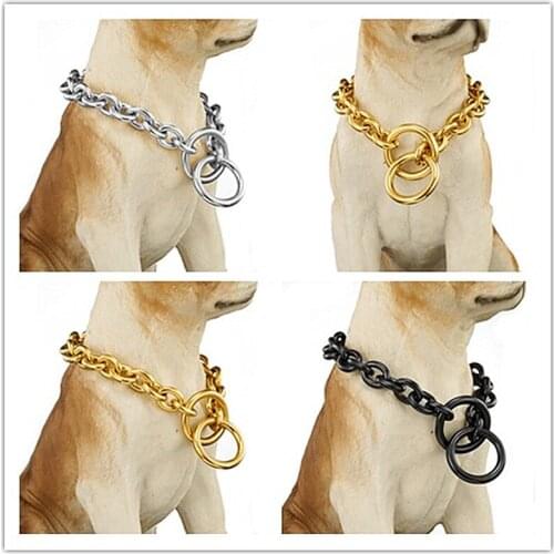 Granny Chic 12-40" Dog Silver Gold Black Color Chain Collar 13/15mm Oval Curb Cuban Link 316L Stainless Steel Pet Jewelry