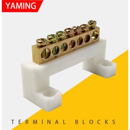 P129 White Bridge Design Zero Line 7 Position Copper Grounding Strip Terminal Block Connector for Distribution cabinet