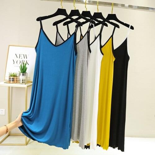 Sexy Spaghetti Strap Sleepwear Long Dress Modal Thin Summer Nightgowns For Women Casual Loose Night Shirt Ladies Nightdress