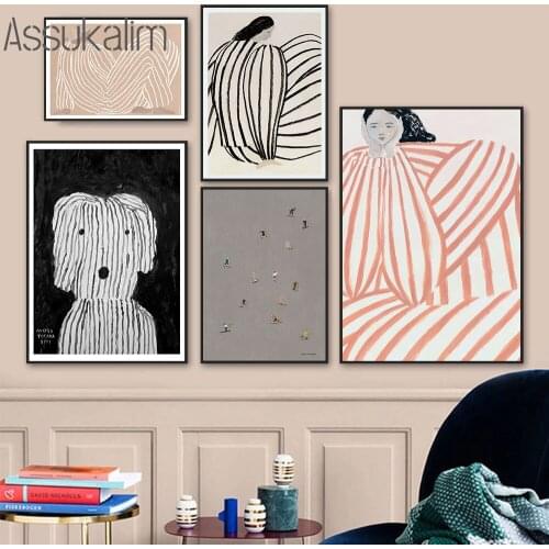 Nordic Posters And Prints Abstract Curve Figure Wall Art Painting Bird Print Modern Gallery Wall Pictures For Living Room Decor
