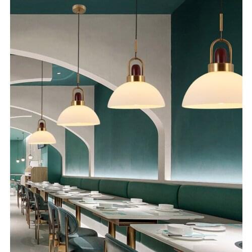 Semi-circular Milky White Glass Chandelier Restaurant Bar Coffee Shop Decoration Bedside Lamp Modern Nordic Pendant Lights