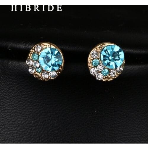 HIBRIDE New Design Trendy Green AAA Cubic Zircon Stud Earrings ,High Quality Glod Plated Anniversary Earrings For Gifts E-32