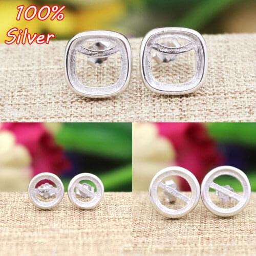 100% Sterling-Silver-Color Jewelry Stud Earrings Empty Pallet Blank Fit 9mm/7.5mm Base Tray for Diy Style Earrings