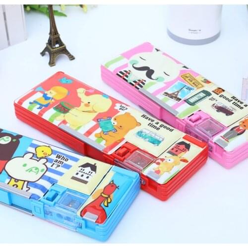 Cute Double-sided Pencil Case With Sharpener Pupil Cartoon Lovely Pencil Box Multifunction Pencil Bag Penalty Escolar Papelaria