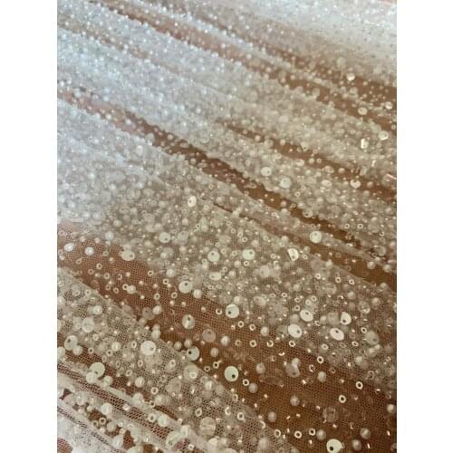 Heavy Sequins Lace Fabric With Bead Sequins For Bridal Dress Luxury Evening Dress French Lace