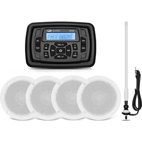Waterproof Marine Radio Audio Boat Stereo Bluetooth FM AM MP3 Player+4" Marine Speaker+Boat Antenna For ATV Golf Cart Motorcycle