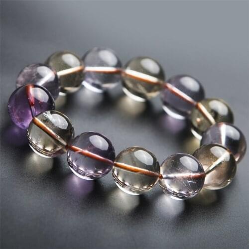 17mm Purple Yellow Natural Ame trine Quartz Crystal Big Round Bead Power Fitness Bracelets For Women Men Drop Shipping